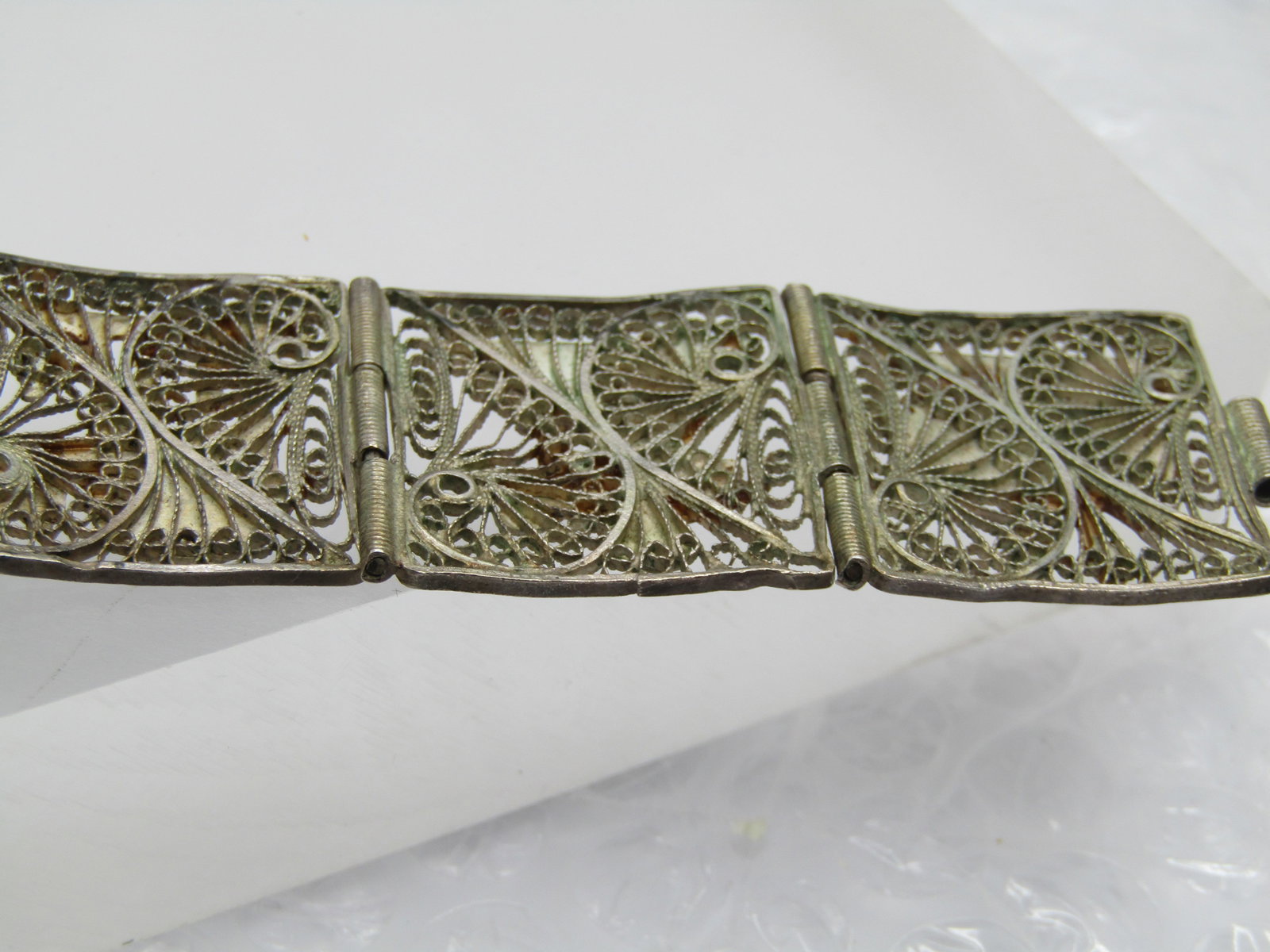 Vintage Silver Enameled Egyptian Filigree Bracelet, 7.25", Pin Clasp, - 6