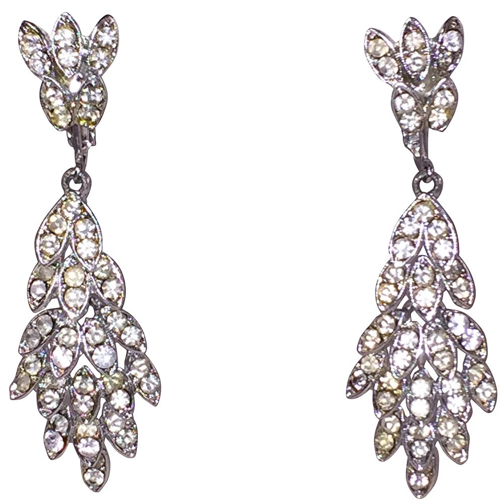 Vintage Clear White Rhinestone Dangle Earrings - 2