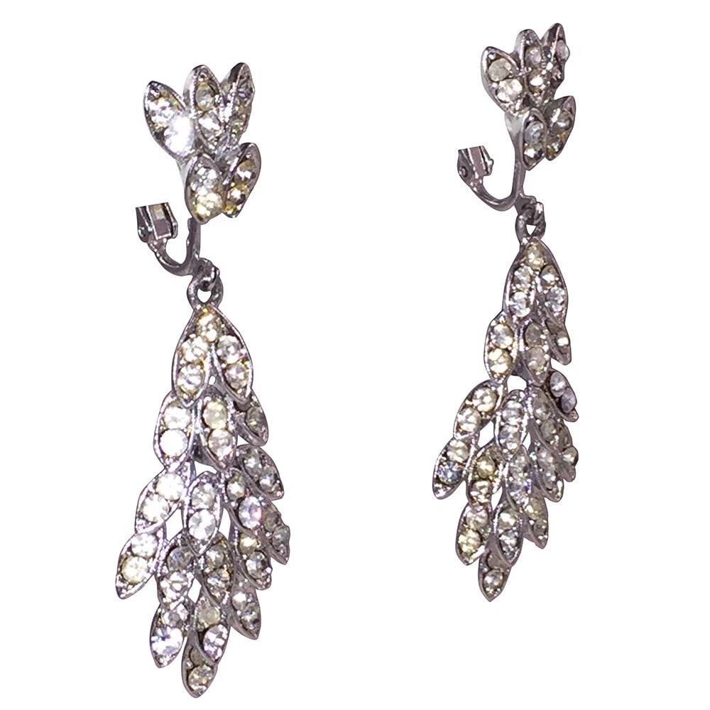 Vintage Clear White Rhinestone Dangle Earrings - 3