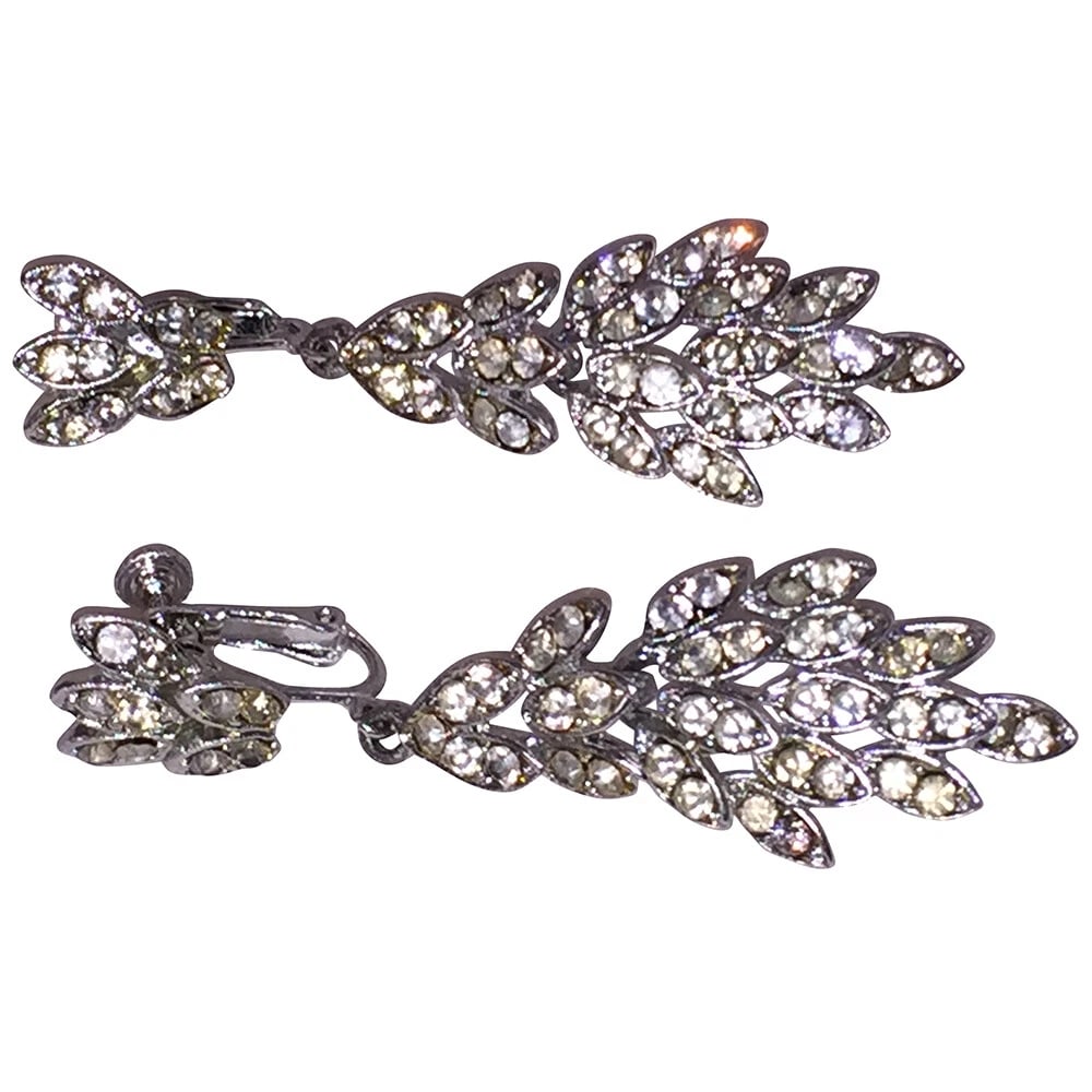 Vintage Clear White Rhinestone Dangle Earrings - 4