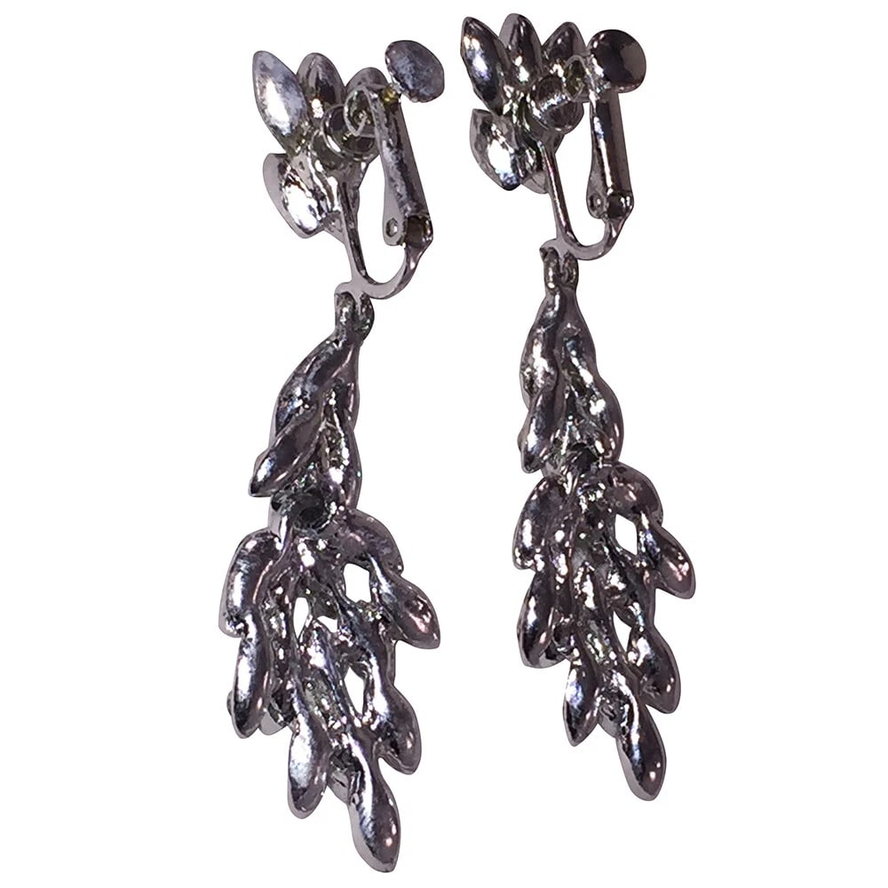 Vintage Clear White Rhinestone Dangle Earrings - 5