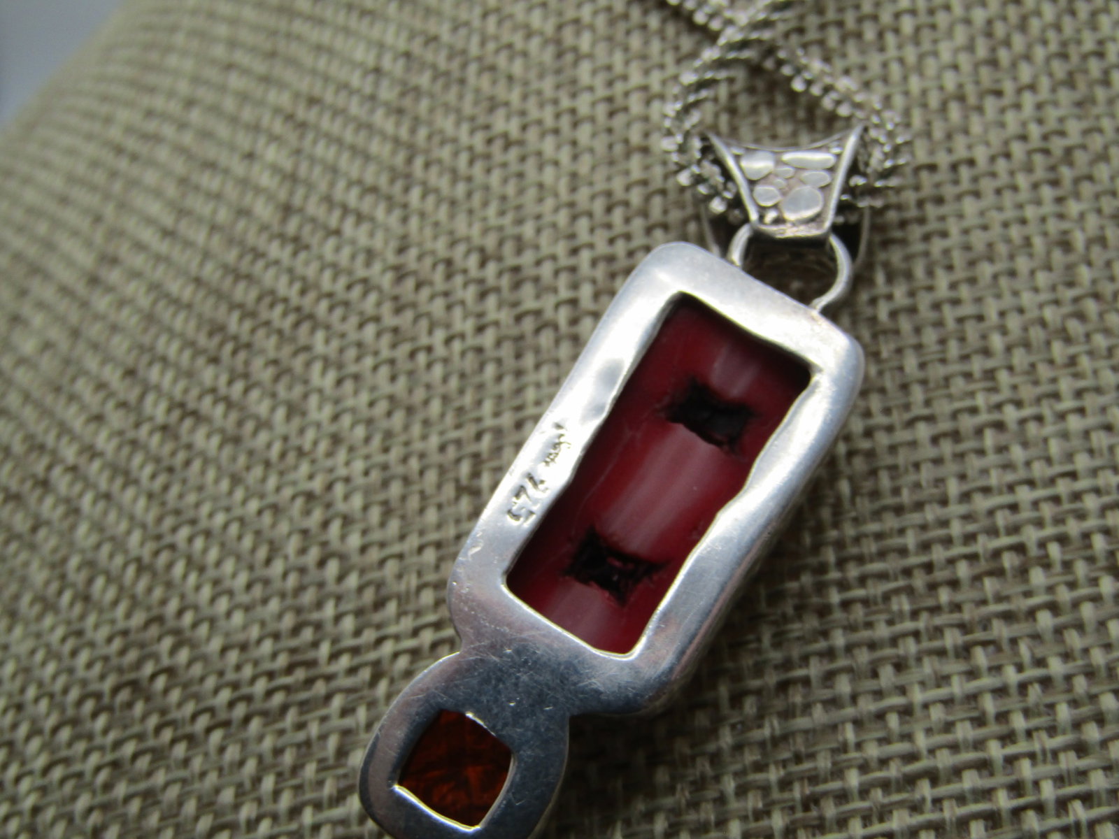 Sterling Southwestern Mod Coral Citrine Necklace, 24", Signed, 1980's-1990's - 7
