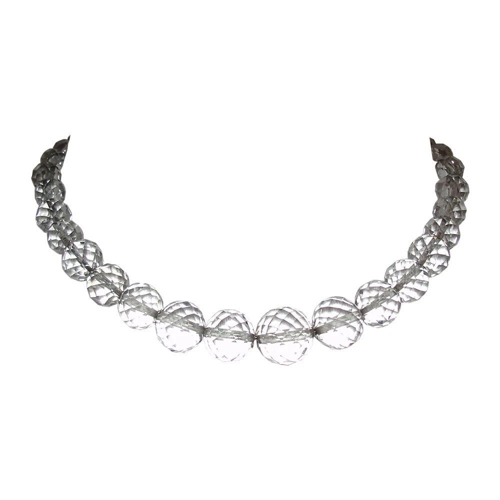 Art Deco Sterling Faceted Rock Crystal Quartz Bead Necklace - 2