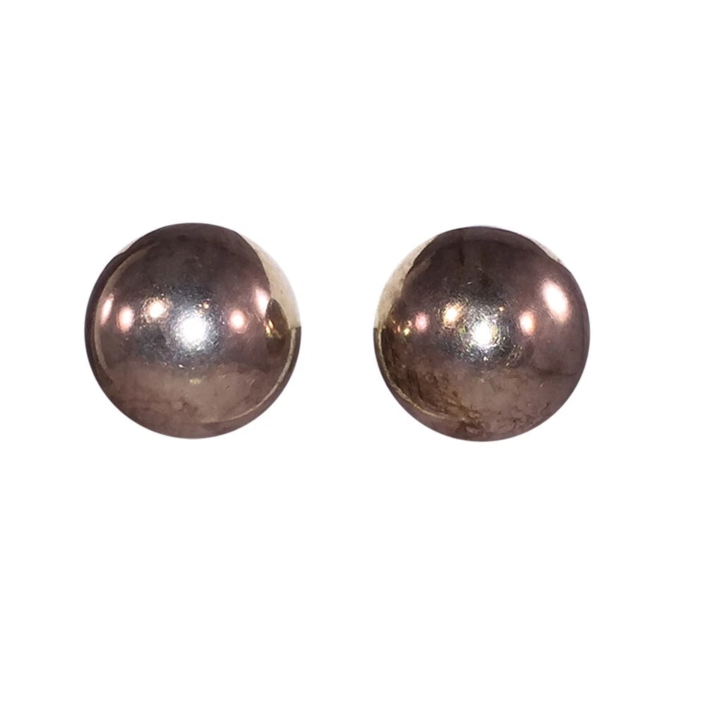 Vintage Mexican Sterling Silver Dome Ball Clip On Earrings - 2