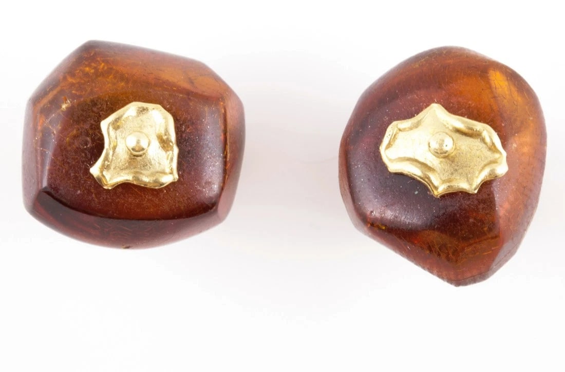 14 kt Yellow Gold Baltic Amber Bead Earrings One of a Kind - 2