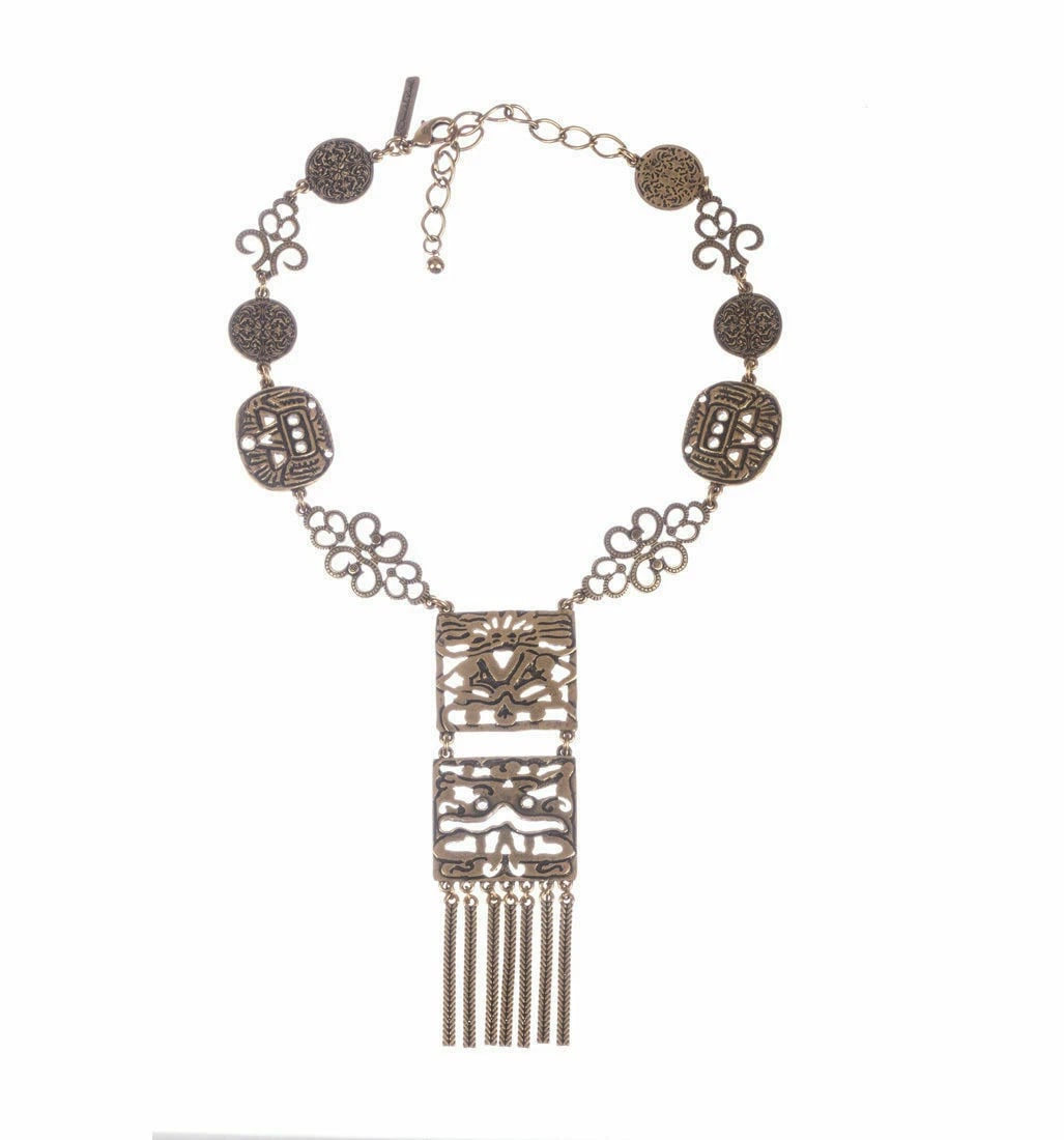 Oscar De La Renta African Inspired Tribal Tassel Statement Necklace - 2