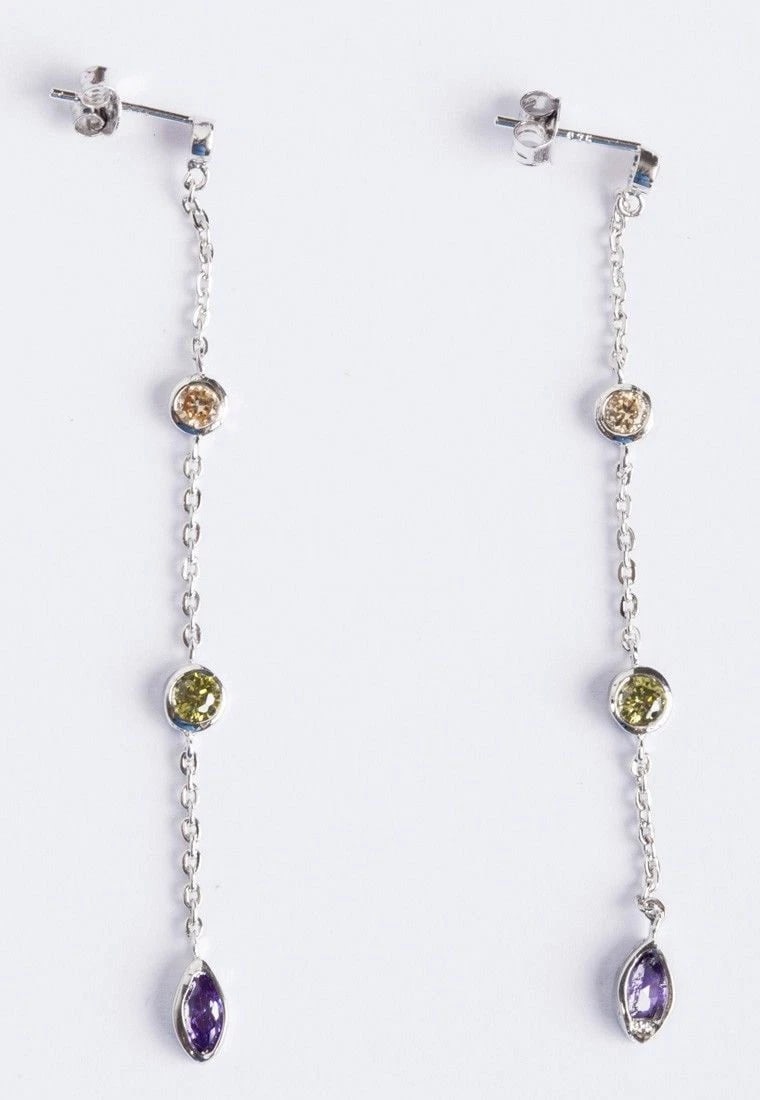 Elegant Sterling Silver Colored Cubic Zirconia Dangle Earrings - 2