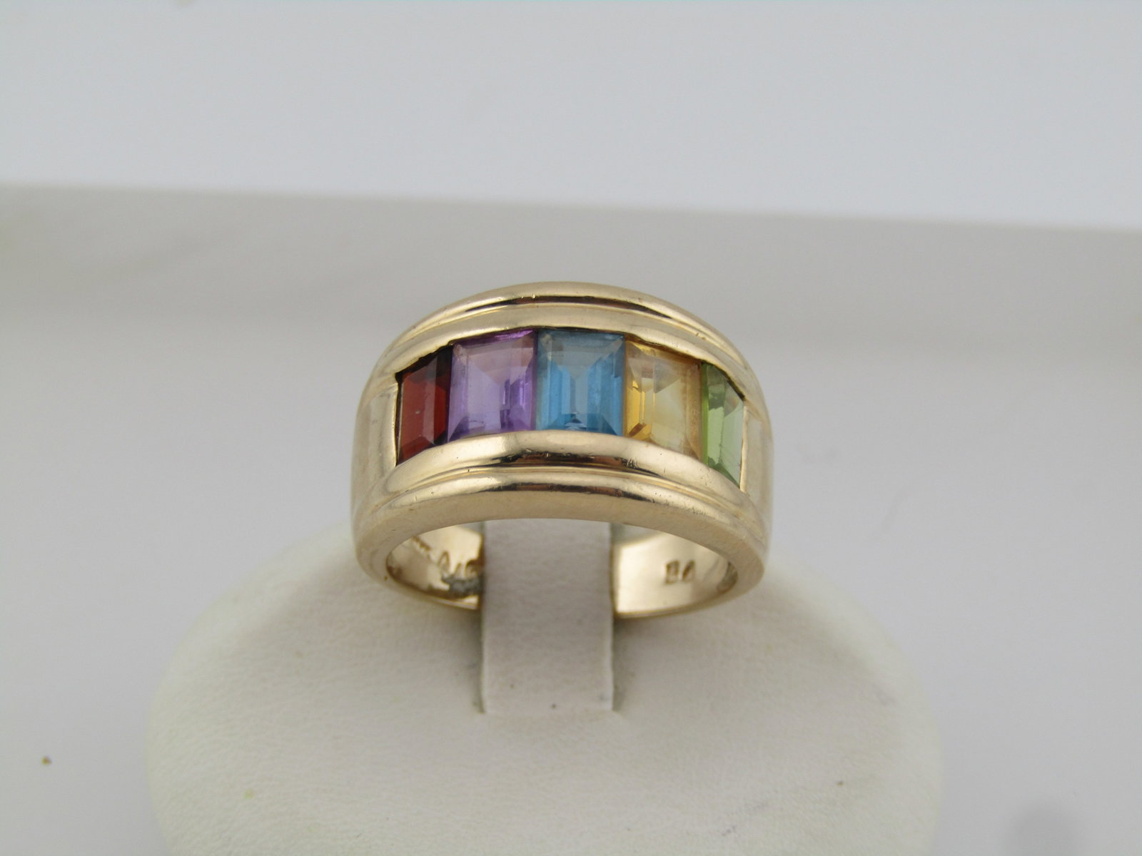 Vintage 10kt Mixed Gem Band Ring, Sz. 7, Signed, 1980's - 2