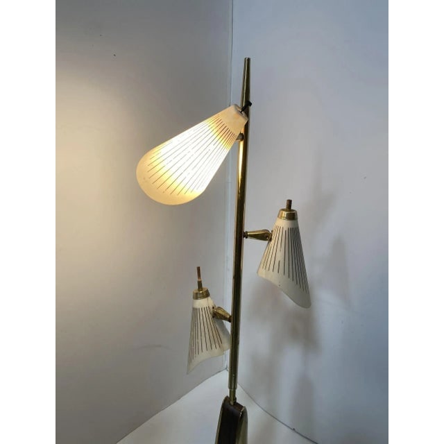 Mid-Century Googie Brass & Art Pottery Floor Lamp With Fiberglass Shades - 2