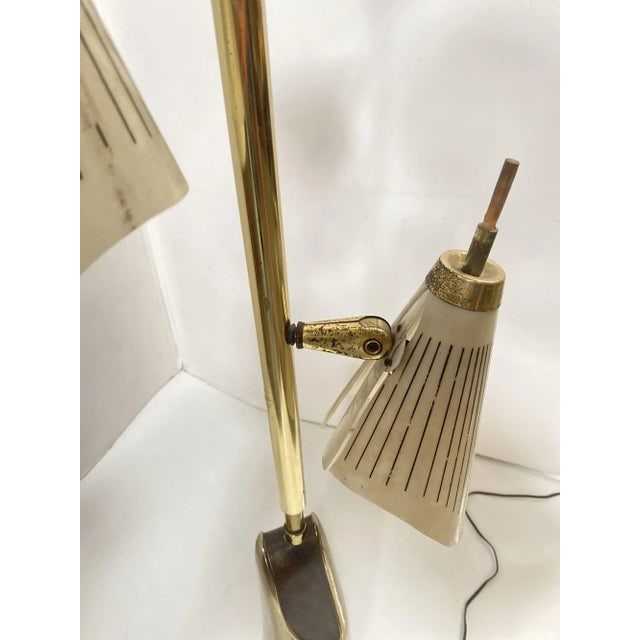 Mid-Century Googie Brass & Art Pottery Floor Lamp With Fiberglass Shades - 5