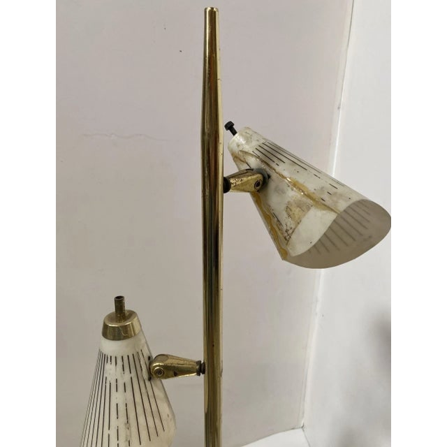 Mid-Century Googie Brass & Art Pottery Floor Lamp With Fiberglass Shades - 6