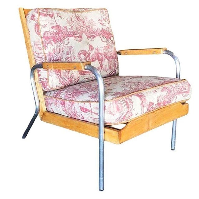Rare Mid-Century Chrome Tubular Steel & Blonde Oak Lounge Chair by Hill-Rom Pair - 2