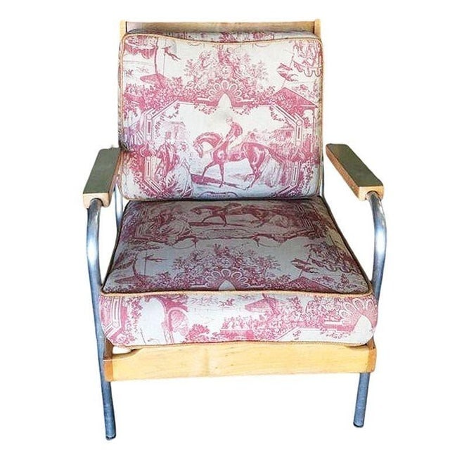 Rare Mid-Century Chrome Tubular Steel & Blonde Oak Lounge Chair by Hill-Rom Pair - 3