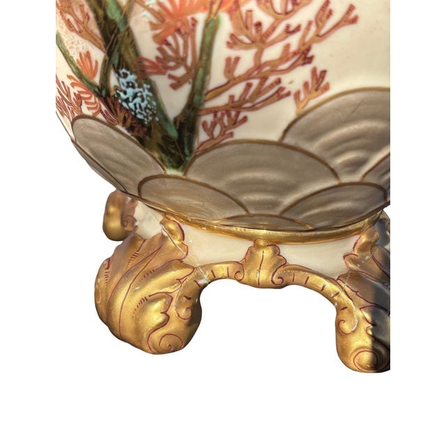 Late 19th Century Victorian Dragon Handle Ceramic Vase W/ Hand Painted Corvus by Alfred Stellmacher - 6