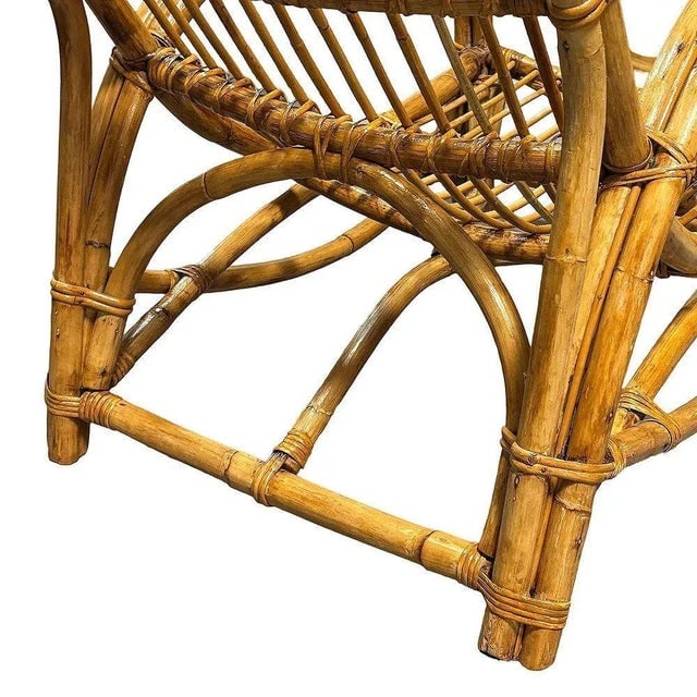 Restored MCM Rattan Double-Strand Half Moon Arm Lounge Chair - 10