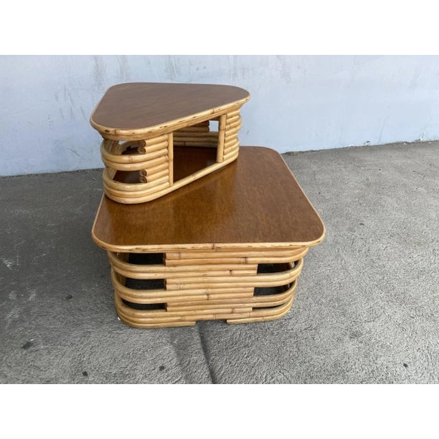 1950s Restored Stacked Two-Tier Rattan Corner Side Table - 2