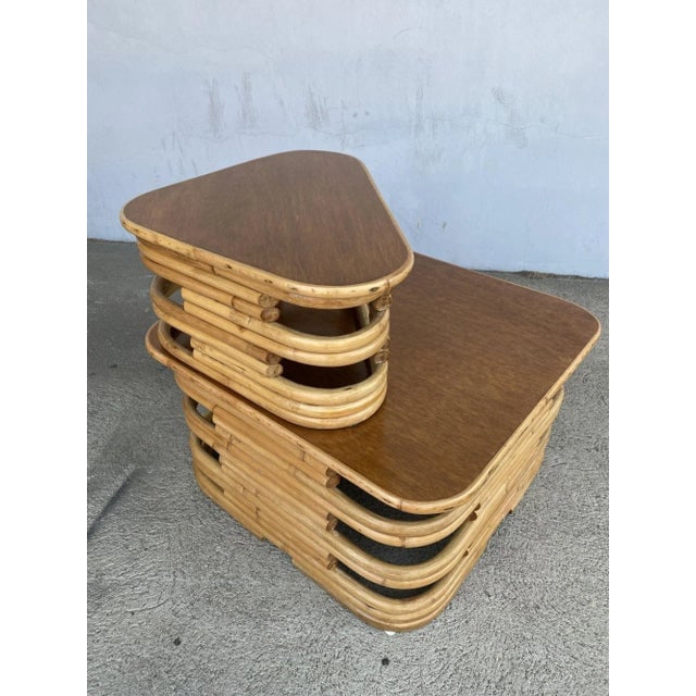 1950s Restored Stacked Two-Tier Rattan Corner Side Table - 3