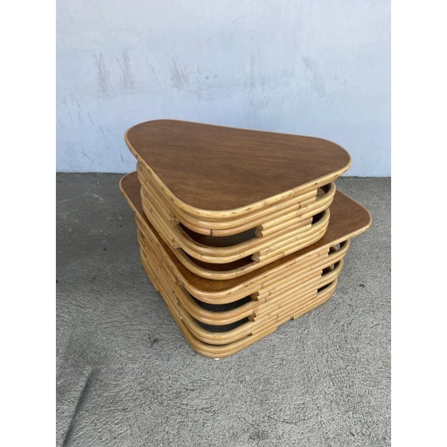 1950s Restored Stacked Two-Tier Rattan Corner Side Table - 4