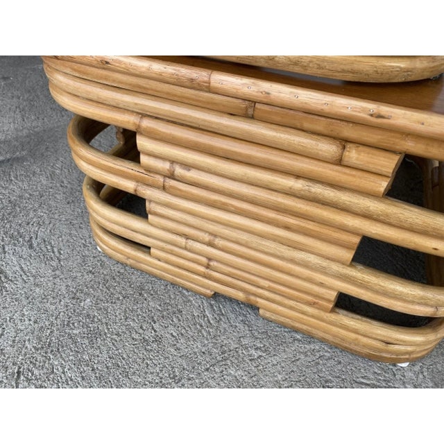 1950s Restored Stacked Two-Tier Rattan Corner Side Table - 5