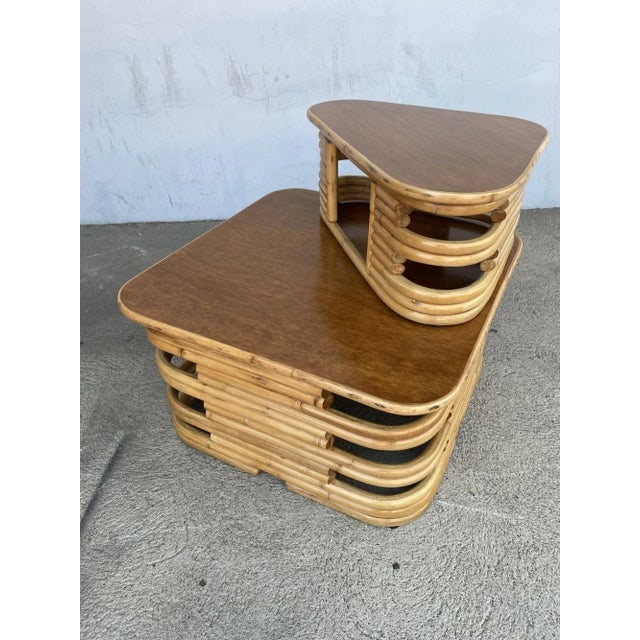 1950s Restored Stacked Two-Tier Rattan Corner Side Table - 6