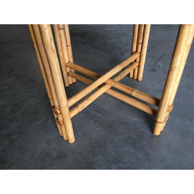 Restored Vintage Rattan Vertically Stacked Circular Drink Side Table With Mahogany Top - 5