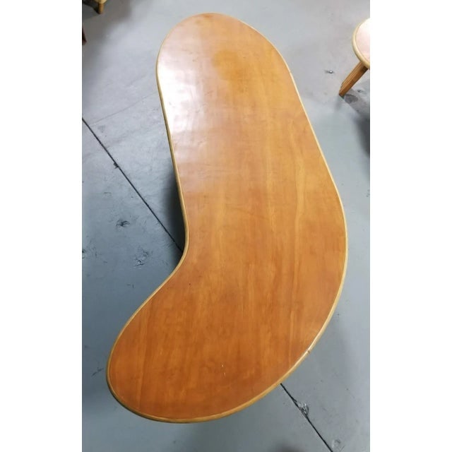 Restored Rattan & Mahogany Asymmetric "J" Coffee Table - 2