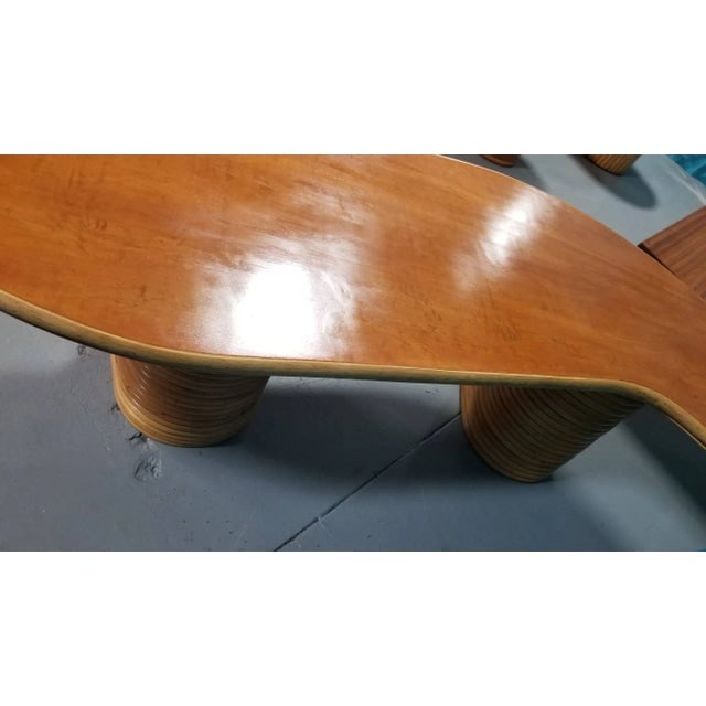 Restored Rattan & Mahogany Asymmetric "J" Coffee Table - 4