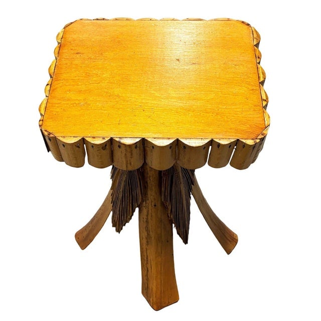 1950s Restored MCM Hawaiian Split Bamboo Side Drinks Table W/ Koa Wood Top - 4
