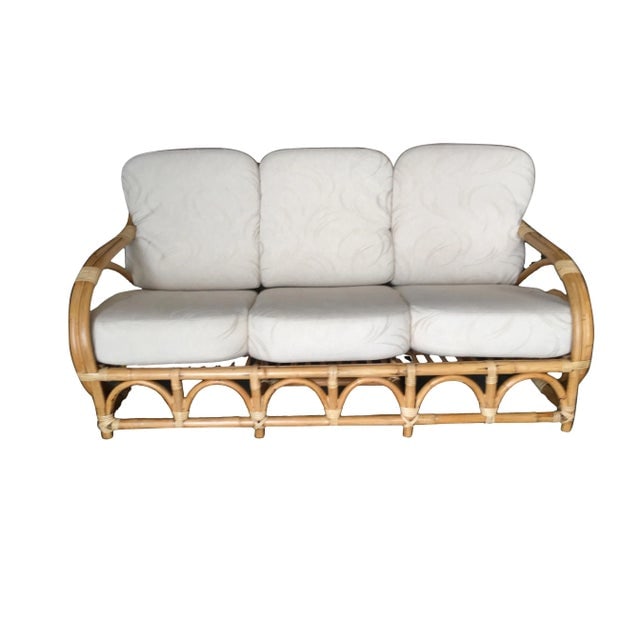 Restored Vintage 1950s Two-Strand "Circles and Speed" Three Seat Rattan Sofa - 3