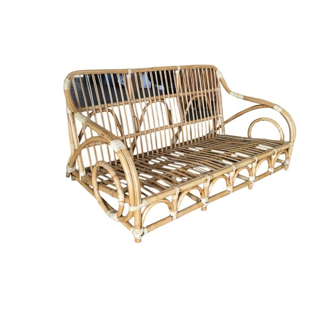 Restored Vintage 1950s Two-Strand "Circles and Speed" Three Seat Rattan Sofa - 4