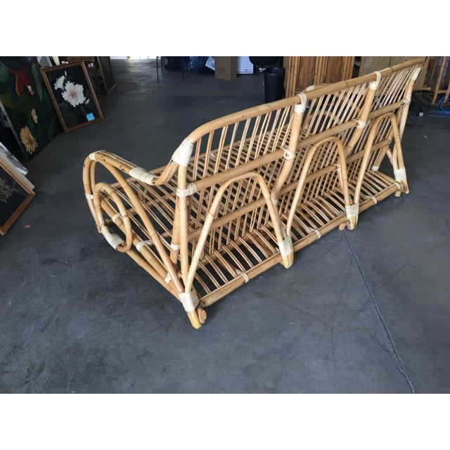 Restored Vintage 1950s Two-Strand "Circles and Speed" Three Seat Rattan Sofa - 7