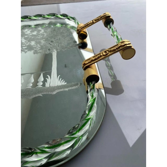 1940s Itailan Murano Barovier Style Vanity Tray With Etched Mirror and Twisted Glass Rope - 8
