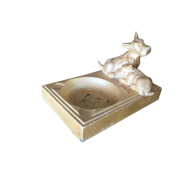 Art Deco Enameled Spelter Metal Terrier Ashtray - 7