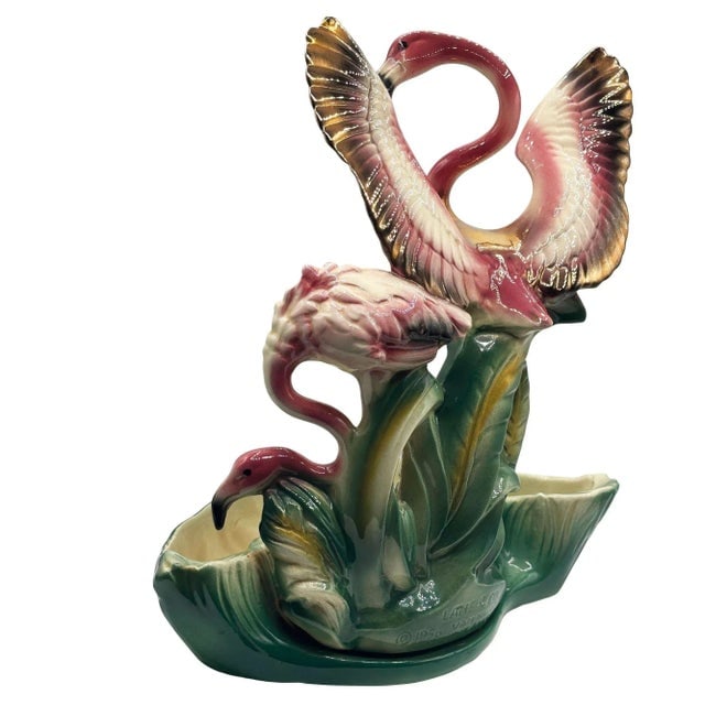 1956 Ceramic Flamingo Tropical Pond Indoor Planter by Lane & Company California - 4