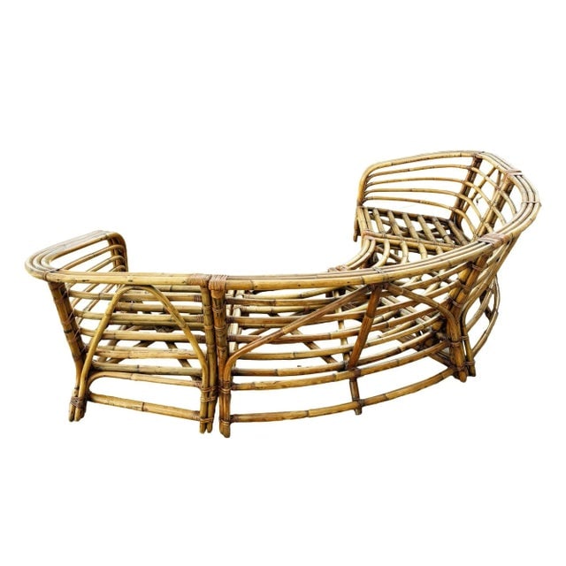 Restored MCM Rattan Round Sectional Corner Sofa W/ 3-Strand Waterfall Arms - 2