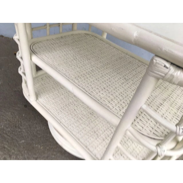 1970s Restored White Cage Rattan Side Table Swivel Bookshelf - 5