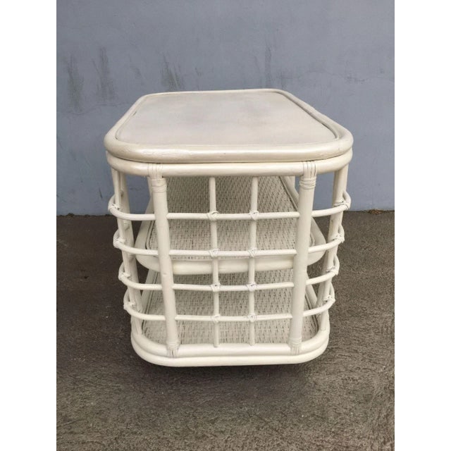 1970s Restored White Cage Rattan Side Table Swivel Bookshelf - 7