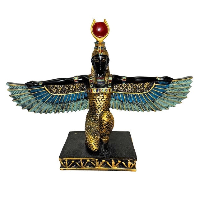 1990s Hand Painted Resin Egyptian Goddess Tabletop Sculpture of Winged Deity Isis - 2