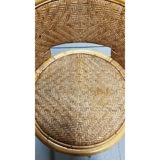 Mid 20th Century Restored Rattan & Wicker Swivel Bar Stool with Iron Base, Seng of Chicago - 7