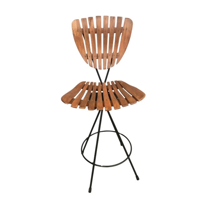 Arthur Umanoff Style Slate Bar Stool W/ Black Wrought Iron Base (1 of 7)