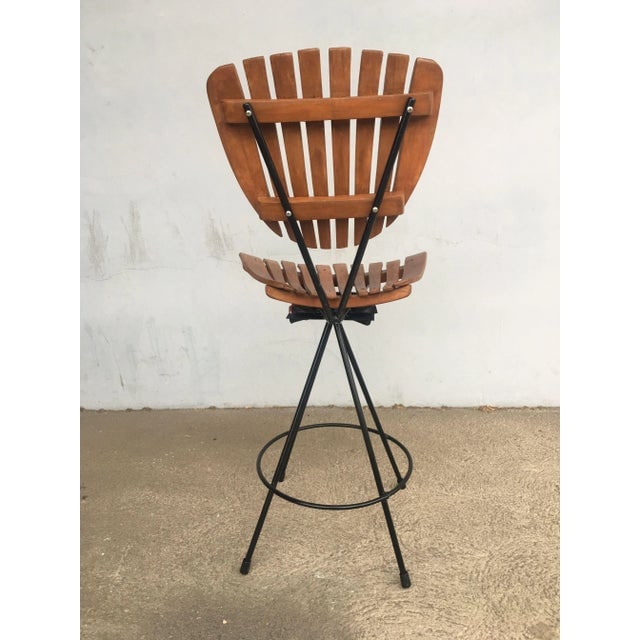 Arthur Umanoff Style Slate Bar Stool W/ Black Wrought Iron Base - 3