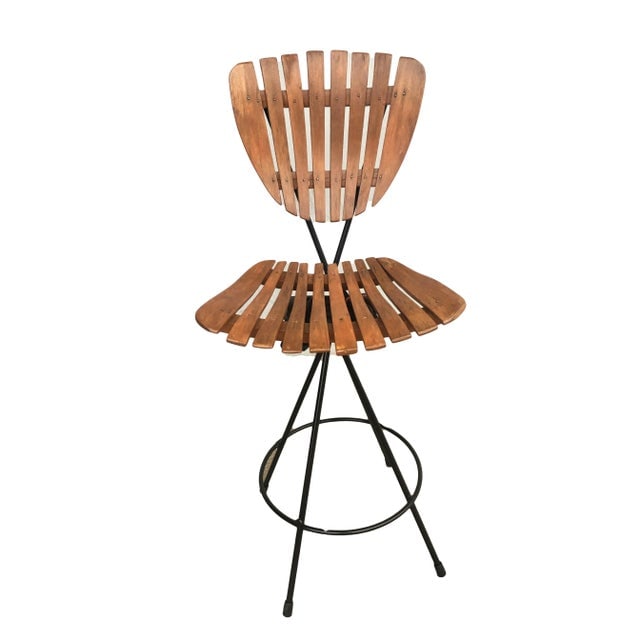 Arthur Umanoff Style Slate Bar Stool W/ Black Wrought Iron Base - 7