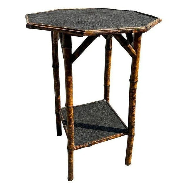 Restored Aesthetic Movement Tiger Bamboo Octagon Side Table W/ Embossed Top - 2