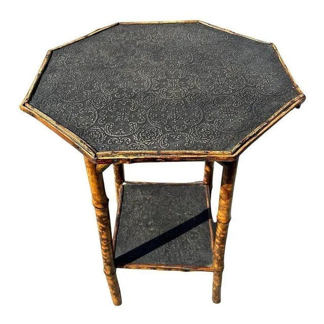 Restored Aesthetic Movement Tiger Bamboo Octagon Side Table W/ Embossed Top - 4