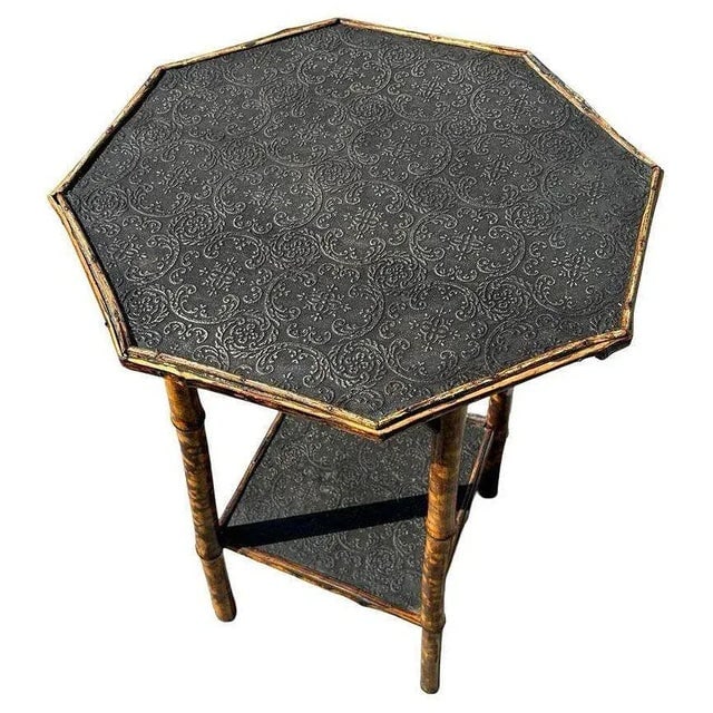Restored Aesthetic Movement Tiger Bamboo Octagon Side Table W/ Embossed Top - 6