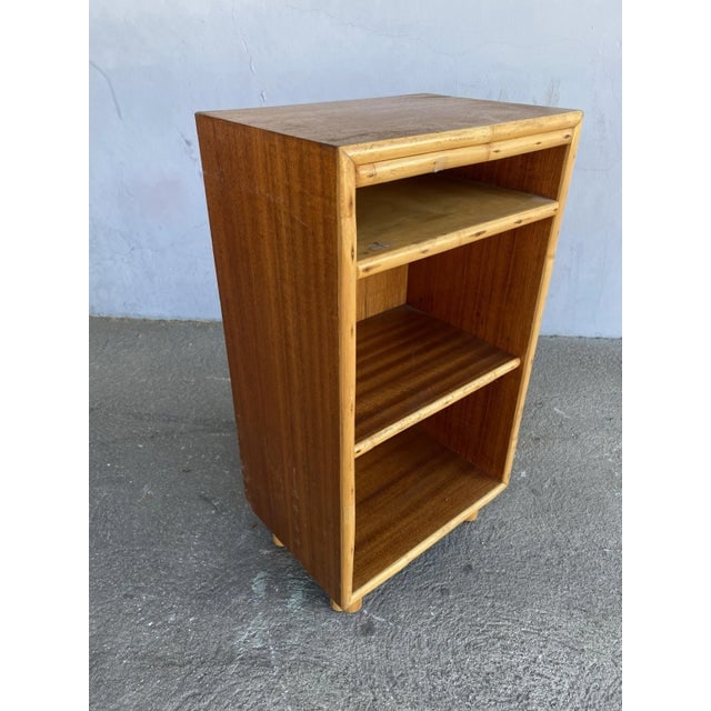 Restored Mid-Century Mahogany Bedside Table With Rattan Border - 2