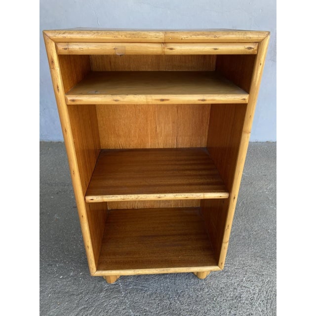 Restored Mid-Century Mahogany Bedside Table With Rattan Border - 3