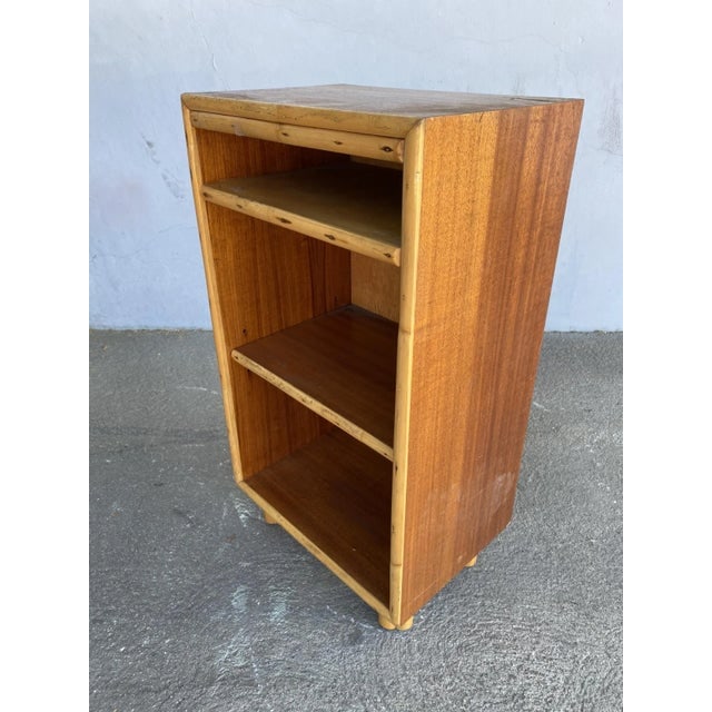 Restored Mid-Century Mahogany Bedside Table With Rattan Border - 4