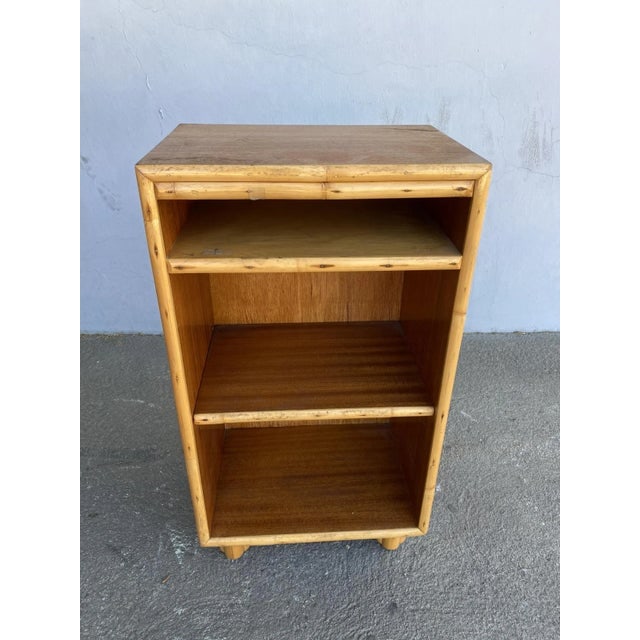 Restored Mid-Century Mahogany Bedside Table With Rattan Border - 5