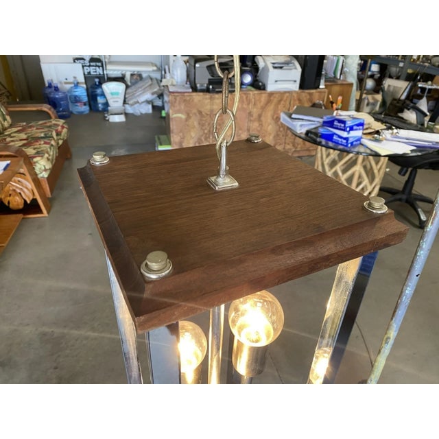 1970s Post Modern Teak and Chrome Pendant Light Fixtures - a Pair - 10